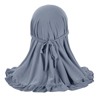 GREUS 2Pcs Kids Hijab for 2-6Y Girls Muslim Headscarf One Piece Hijabs Khimar Islam Arab Scarf Turban Bandana Hat Head Wrap - color: Set G (Grey + Pink)