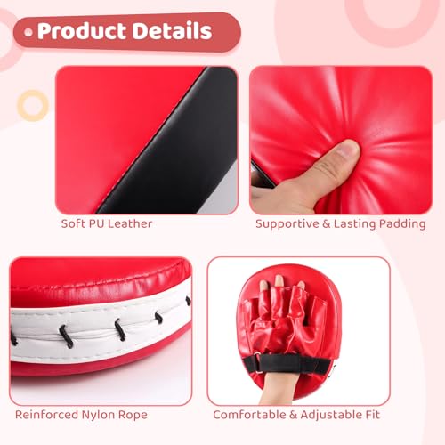 7 in1 Taekwondo Kick Pad Set, Boxing Training Equipment, Martial Art Kicking Pad, PU Leather Boxing Focus Pad, Target Punching Pads and Hand Wraps for Karate, Sparring, MMA, Muay Thai - color: Red