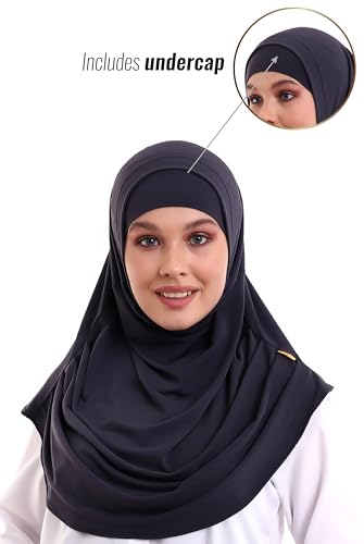 ihvan online, Hijab Scarves for Women, Ready to Wear, Lightweight and Comfortable Headscarf, Instant Turban, Jersey, Presewn - color: Navy Blue