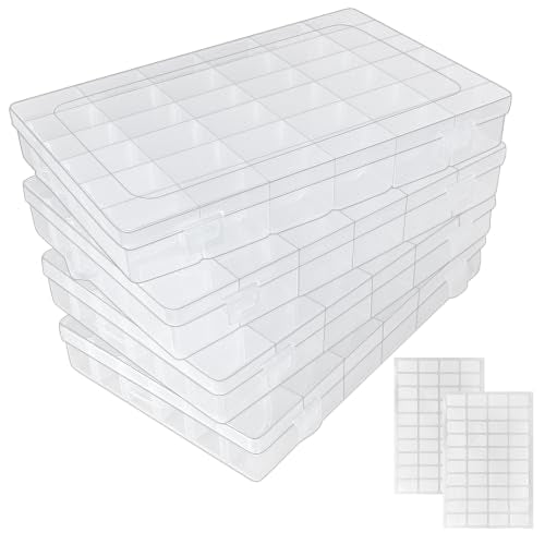 Guyuyii 4 Pack 36-Grid Plastic Clear Organizer Box with Adjustable Dividers | for Fishing Tackle, Craft, Jewelry Making, Diamond Painting, Beads, Earrings, Nail Art Supplies, Seeds, Small Hardware - size: 4 Pack 36 Compartments