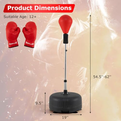 Goplus Punching Bag with Stand, 54.5"-62" Height Adjustable Speed Boxing Equipment with Gloves, Fillable Weighted Base, Fitness Reflex Bag for Teens Youth Adults Home Gym Workout MMA Training - color: Red