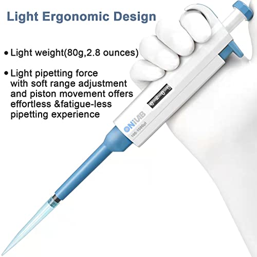 ONiLAB Lab Micropipette, Single Channel Adjustable Pipettor, 10-100ul | Manual Micropipette, High Precision Design, Accurate Liquid Transfer, Ergonomic Design - style: 10-100ul
