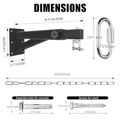 VivaZen Adjustable Heavy Duty Bag Hanger,Wall Mount Punching Bag Hanger,Thickened Steel Plate and Stainless Steel kit for Home Gym Indoor Outdoor (Supports up to 900Ib) - style: Heavy bag hanger with long chain