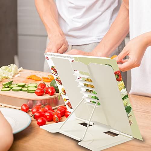 Metal Book Stand Adjustable Book Holder for Reading | Portable & Sturdy For Textbooks Cookbooks Sheet Music Papers Study - color: Full Beige