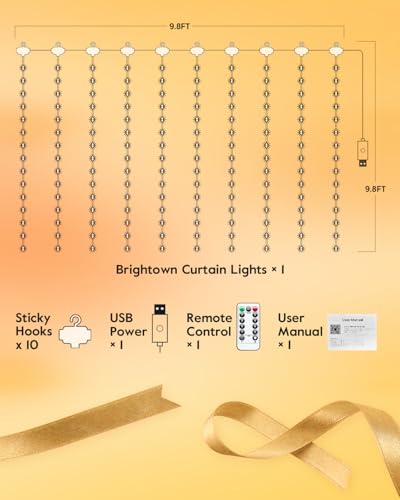 Smart Curtain Lights, USB Plug in, 9.8ft 300 LED Window Smart String Light with APP and Remote, 8 Modes, Waterproof Fairy Lights for Bedroom, Indoor, Weddings, Party, Christmas Ramadan Decorations - size: 300LED-Warm White