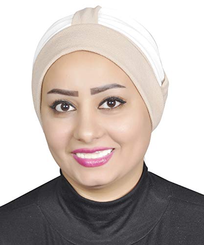 AL AMIRA Women's Stretch Turban Headwrap – Soft Spandex Blend Hijab Cap, Pre-Tied Head Cover, Vibrant Colors - color: Beige