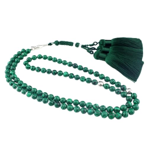 Muslims Islamic Dhikr 99 Tasbeeh Tasbih Prayer Beads, Malachite Stone Beads with Tassel