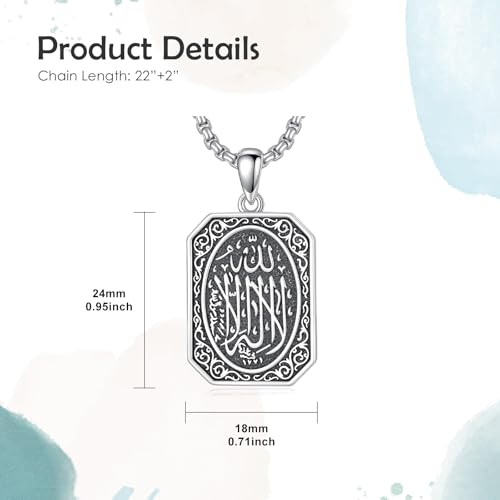 PELOVNY Allah Necklace for Men Women 925 Sterling Silver Islam Allah Pendant Chain Islamic Muslim Religious Jewelry Gifts - color: Allah-03
