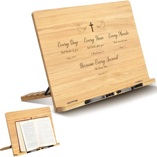 Geelin Baptism Christian Gift for Women Mother's Day Large Bible Stand for Display at Home Adjustable Bamboo Bible Holder Stand Tray Page Clip Portable Stable Hard-Wearing(Faith,15x11'') - size: 15x11'', style: Faith