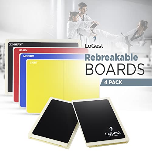 Logest Rebreakable Boards Martial Arts - Taekwondo Karate MMA Boards - Reusable Plastic Training Breaking Boards for Kids & Adults Available in 6 Levels of Difficulty Taekwondo Boards for Breaking - color: 4 Levels Set - Yellow Blue Red Black