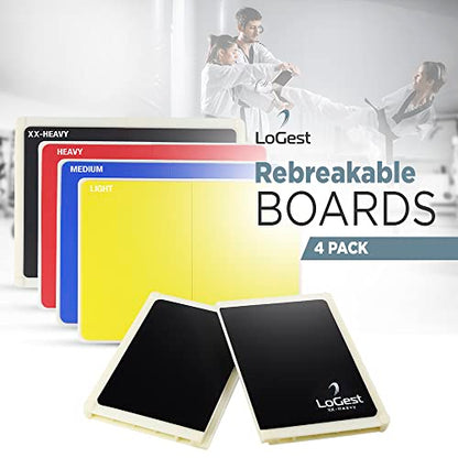 Logest Rebreakable Boards Martial Arts - Taekwondo Karate MMA Boards - Reusable Plastic Training Breaking Boards for Kids & Adults Available in 6 Levels of Difficulty Taekwondo Boards for Breaking - color: 4 Levels Set - Yellow Blue Red Black