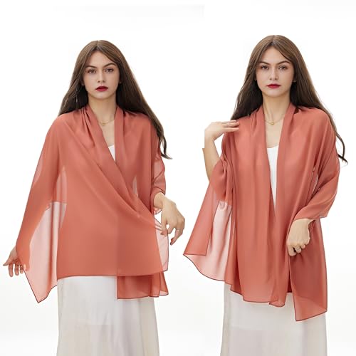 YOUR SMILE for Women Lightweight Breathable Solid Color Soft Chiffon Long Fashion Scarves Sun-proof Shawls Wrap - color: Rust Red