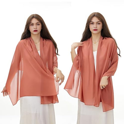 YOUR SMILE for Women Lightweight Breathable Solid Color Soft Chiffon Long Fashion Scarves Sun-proof Shawls Wrap - color: Rust Red