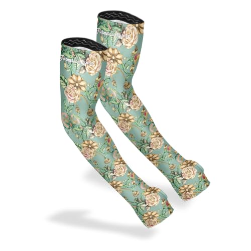 FARMER'S DEFENSE Gardening Arm Sleeves|UV Cooling Protective Sleeve Women & Men|Anti-Scratch Cover Sun UPF Outdoor Protection - Antique Bloom - Green - XS - color: Antique Bloom - Green, size: X-Small