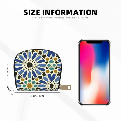 Geometric Islamic Art RFID Blocking Semi Circle Card Holder PU Leather Zipper Wallet Pouch Keychain Bag for Women Men, Slim Small Credit Card Case Organizer with 12 Slots - color: Geometric Islamic Art