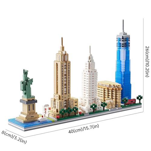 New York Skyline Architecture Micro Mini Building Block Set 3452 Pcs Famous USA City Landmark Model Kit for Adults Teens Home Office Desk Decor Display Gift - style: New York Skyline