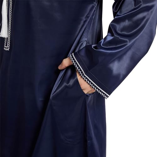 Men's Islamic Arab Kaftans Robe for Eid, Dubai Ramadan Daily Clothes - Muslim Thobe Shirt - color: B Navy, size: X-Large