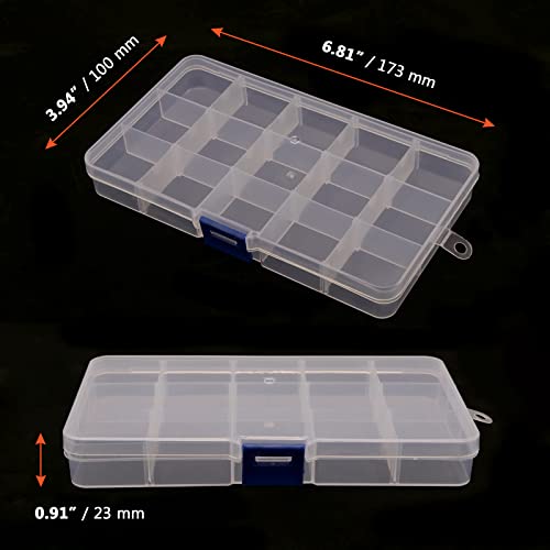 SINJEUN 32 Pack 15 Grids Plastic Jewelry Organizer Box, Clear Jewelry Storage Boxes with Removable Dividers, Small Beads Storage Container for Art and Crafts, Fishing Tackles