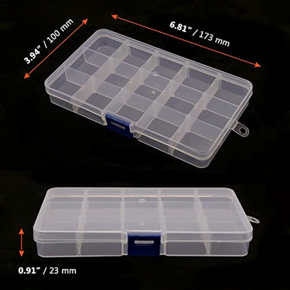 SINJEUN 32 Pack 15 Grids Plastic Jewelry Organizer Box, Clear Jewelry Storage Boxes with Removable Dividers, Small Beads Storage Container for Art and Crafts, Fishing Tackles