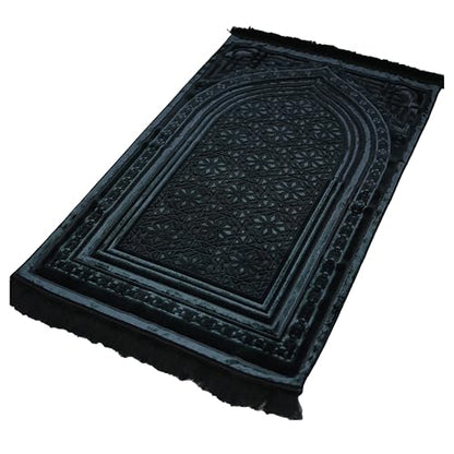Modefa Luxury Velvet Prayer Rug with Prayer Beads | Soft Elegant Muslim Turkish Janamaz Sajada Carpet for Men and Women | Plain Solid Prayer Mat Ramadan Eid Gift - Najma (Black) - color: Najma Black