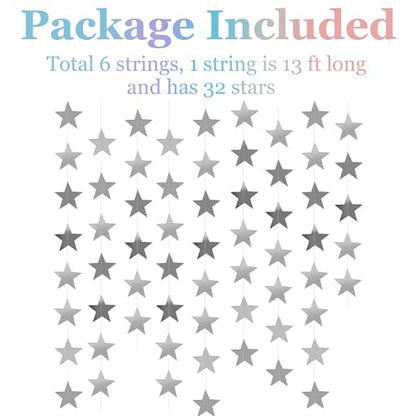 Yzurbu Silver Star Garland, 78 Feet Double Side Hanging Sparkly Paper Star Banner Decorations for Birthday Wedding Engagement Baby Shower Christmas Thanksgiving Halloween - size: Silver - 78 Feet