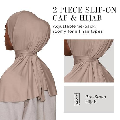 Slip-on Instant Premium Jersey Hijab with Undercap - Buttery Soft, Lightweight Hijab with Innovative Tie-Back Design - color: Vanilla