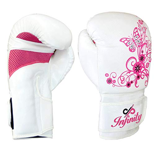 Womens Boxing Gloves Kids MMA Training Ladies Punching Mitts Girls Childrens - color: White Flower Boxing Gloves, size: 16Oz