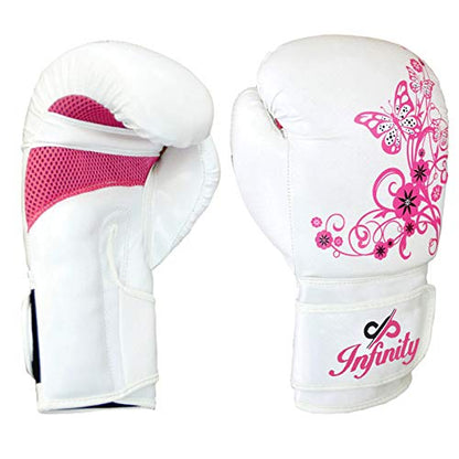 Womens Boxing Gloves Kids MMA Training Ladies Punching Mitts Girls Childrens - color: White Flower Boxing Gloves, size: 16Oz