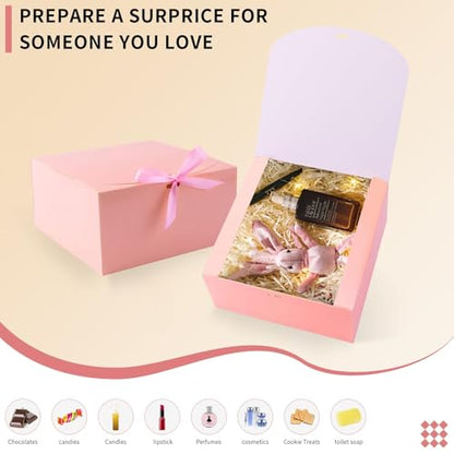 WLUSEAXI 12-Pack Gift Boxes with Lids, Pink with Bow Ribbon, Bridesmaid Proposal Box for Wedding, Christmas, Halloween, Baby Shower - color: Pink