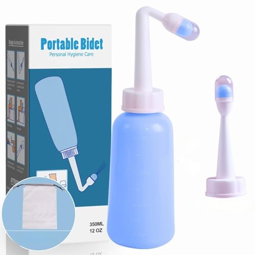 Portable Bidet for Travel-350ml Bottle with Adjustable Nozzle (Angled & Straight), Gentle Portable Cleansing - color: Blue