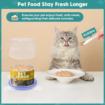REFLYING Canned Cat Food Storage Lids Reusable Airtight Can Cover | Reusable airtight cat food can lids,Keeps wet food fresh,eliminates odor,Includes SUS 304 spoon and can opener - color: 1 Jar（S）+1 Spoon