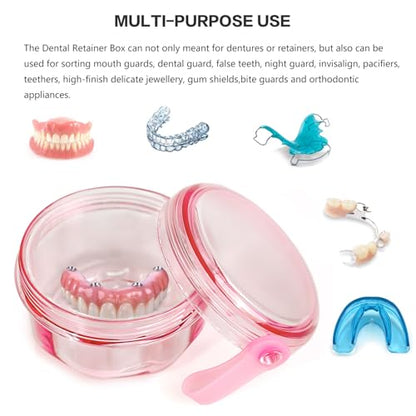 No Leak Non-Slip Denture Case with Strainer & Brush, for Retainer & False Teeth, Dishwasher Safe, Transparent Pink - color: Transparent Pink