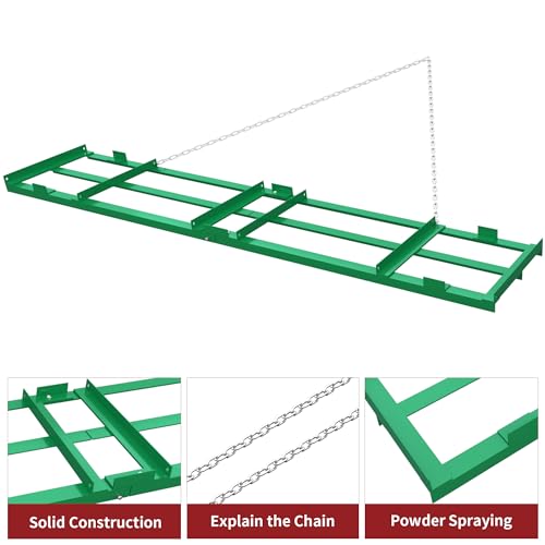 YITAMOTOR 8FT Heavy Duty Drag Harrow for ATV UTV with 6FT Chain | Yard Drag and Driveway Grader for Gravel, Lawn Leveling Tool, Green Rust-Resistant Coating - size: 8FT