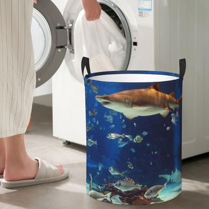Aquarium Shark Round Waterproof Oxford Cloth Laundry Basket Multi-Purpose Storage Basket Toys Books Clothes Storage Basket - color: Black 8