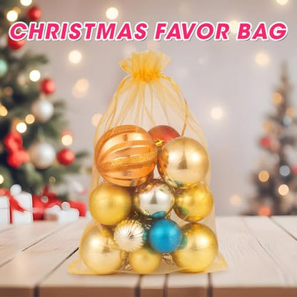 ANZNKU 100 Pcs Large Organza Bags 8x12, Gold Small Mesh Gift Bag Drawstring - color: Gold