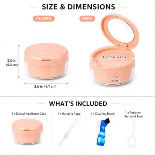 Retainer Soaking Case with Drain Basket, Leak-Proof Denture Bath Box with Magnetic Lid, Portable Cleaning Container for Aligners, Mouth Guard & Night Guard (Pink) - color: Pink