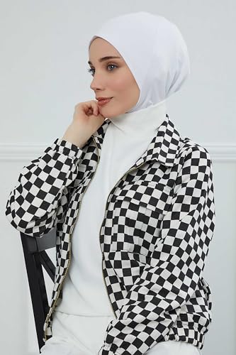Aisha's Design Instant Turban 95% Cotton Head Scarf Headwear Combed Cotton Ninja Cap, Slip on Jersey Hijab - color: White