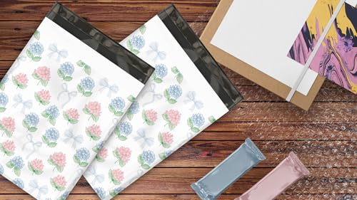 10x13 (100) Hydrangeas Summer Designer Poly Mailers Waterproof Self Sealing Tear Resistant Polymailers Shipping Envelopes Premium Printed Bags For Small Businesses - color: Hydrangeas, size: 10x13