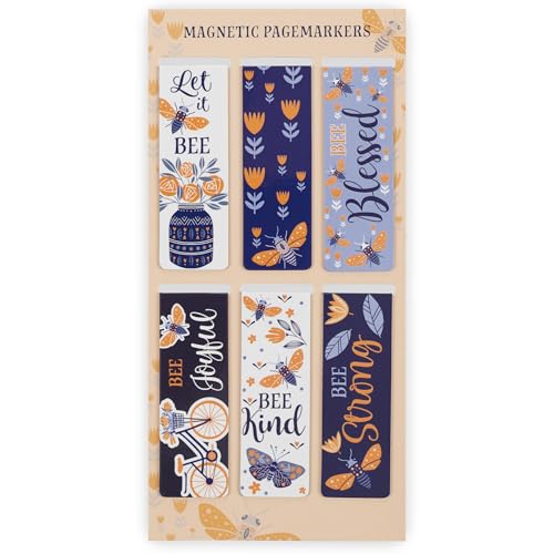 Christian Art Gifts Beloved Magnetic Scripture Bookmark Set with Bible Verse: Let It Bee - Inspirational Magnetic Blue White Gold Bee Themed Pagemarkers Set of 6 for Bibles and Books Size 2.3" x 0.75" - color: Bee Kind