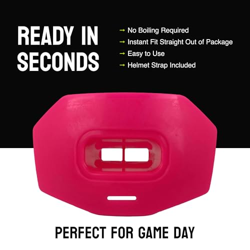 DAMAGE CONTROL Youth Football Mouth Guard – Breathable No Boil Mouthpiece, Protects Lips & Teeth, Works with Braces, Includes Helmet Strap – Sports Gear & Accessories (Hot Pink) - color: Hot Pink
