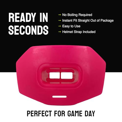 DAMAGE CONTROL Youth Football Mouth Guard – Breathable No Boil Mouthpiece, Protects Lips & Teeth, Works with Braces, Includes Helmet Strap – Sports Gear & Accessories (Hot Pink) - color: Hot Pink