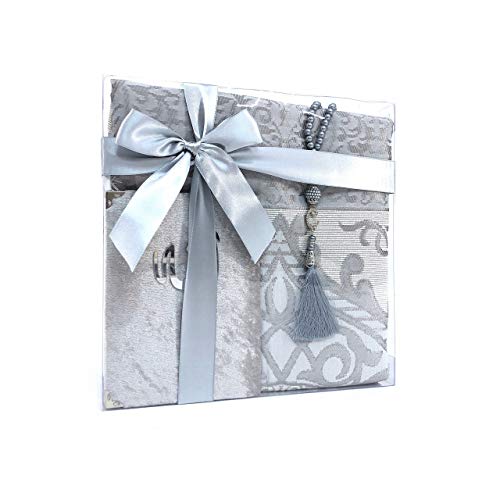 Tekbir’s Islamic Gift Box Contains a Prayer Mat, Surah Book, and tasbeeh Beads, Suitable as an Eid Gift or Gift for All Occasions Order Now (Grey) - color: Grey