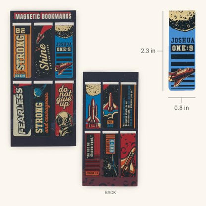 Christian Art Gifts Magnetic Scripture Bookmark Set for Boys & Girls: Strong & Courageous Bible Verse, Multicolor Outer Space Travel Theme, Books, Bibles, Notes, Refrigerators, 6 Piece Set 2.3" x 0.8" - color: Be Strong Outer Space