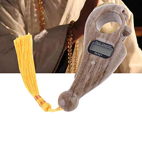 Digital Finger Tasbeeh Misbaha Counter for Prayer Islamic Tasbih Muslim (Light Brown Wood)