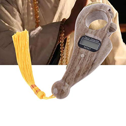Digital Finger Tasbeeh Misbaha Counter for Prayer Islamic Tasbih Muslim (Light Brown Wood)
