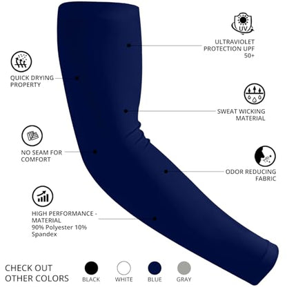 Arm Sleeves for Men and Women Compression UV Sun Protection Tattoo Cover Up Baseball Basketball Football Golf Running - color: Blue