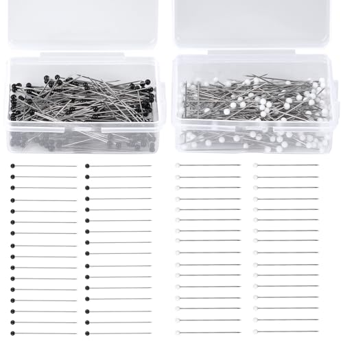 Sewing Pins, 400 PCS Straight Pins for Fabric, Black and White Pearlized Ball Head Quilting Pins Long 1.5inch, Sewing Pins with Plastic Box for Dressmaker, Jewelry DIY Decoration and Sewing Project - color: Two Colors
