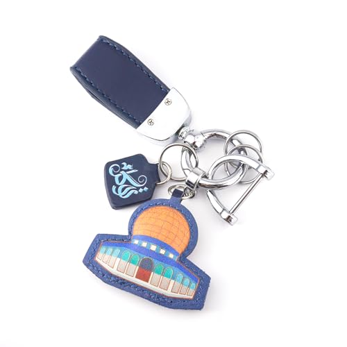 Putra Mosque Sheepskin Key Chain Gold Metal Ring Arabic Calligraphy Tag Malaysian Tourism Cultural Gift - color: Blue