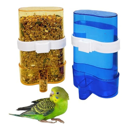 Parakeet Water Dispenser Parrot Water Feeder Bird Seed Container for Cage Cockatiel Cage Accessories Automatic Feeding for Budgies Finch Small Birds 2pcs - color: Coloured
