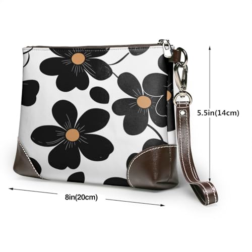 Leather Clutch Purse for Women, Large Capacity Wristlet Wallet with Removable Strap, Zip Handbag - color: Black Floral